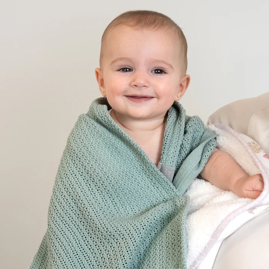Living Textiles Cotton Bassinet Cellular Blanket Sage
