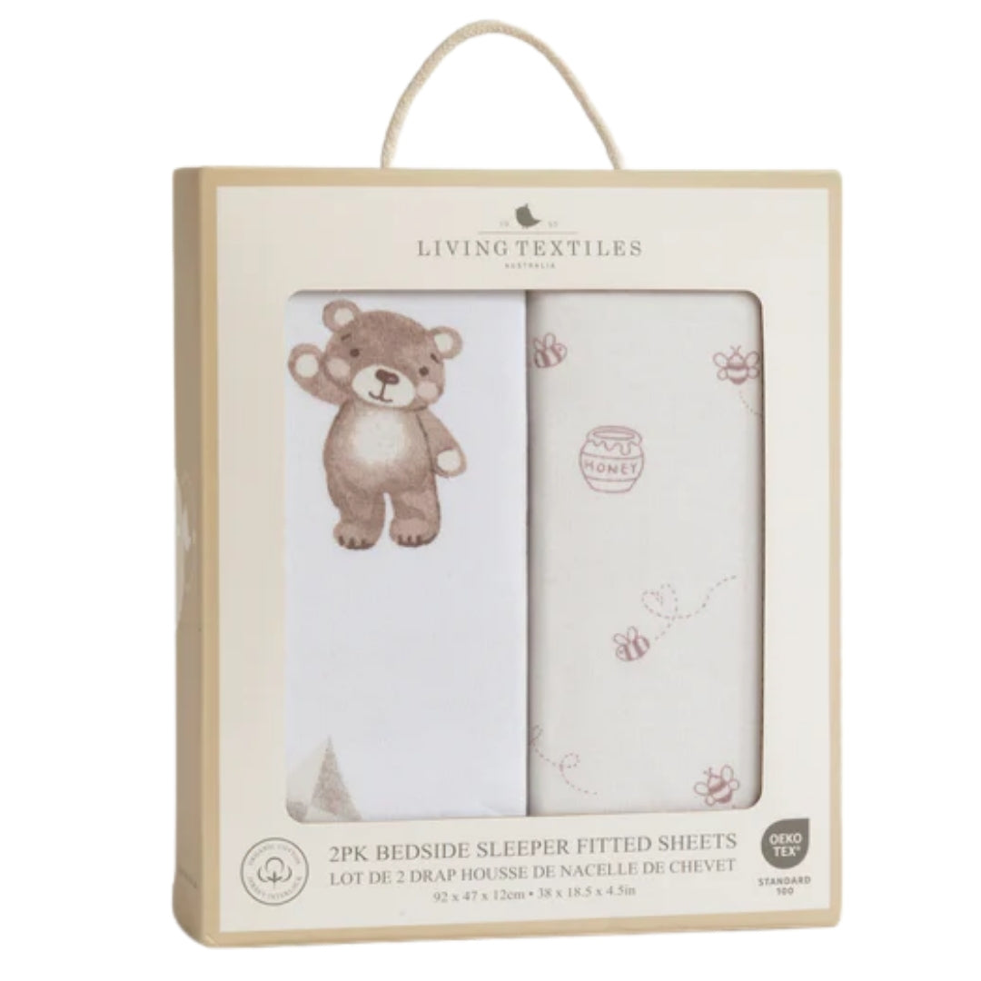 Living Textiles Bedside Sleeper Fitted Sheets 2pk Cuddly Bear
