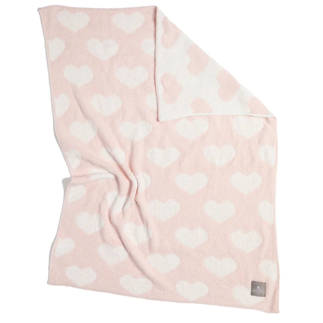 Living Textiles Chenille Pram Blanket Pink Hearts