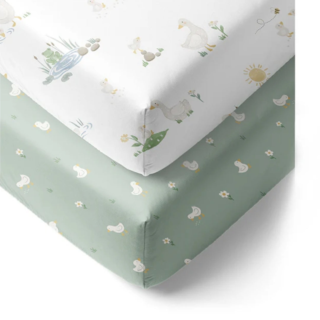 Living Textiles Cot Fitted Sheets 2pk Goosey Goosey