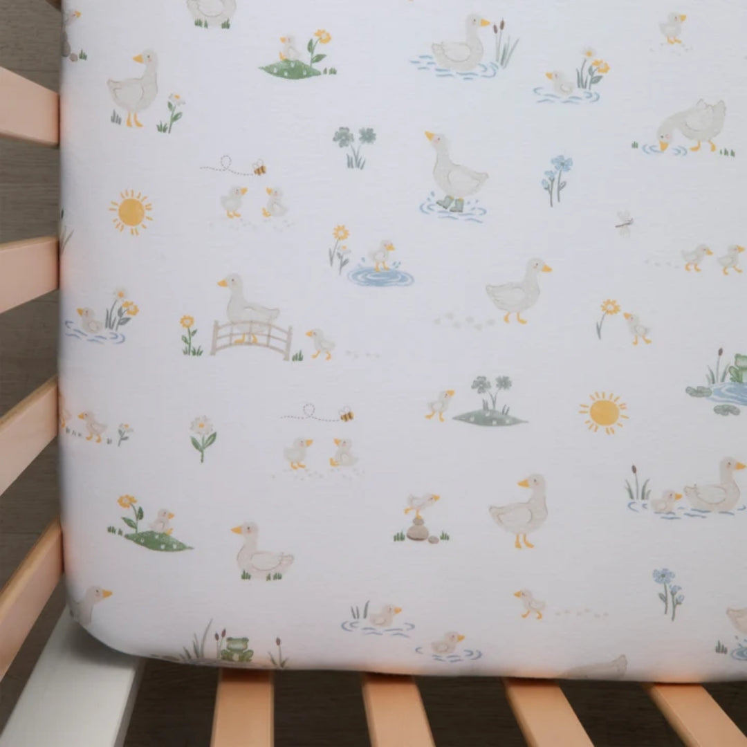 Living Textiles Cot Fitted Sheets 2pk Goosey Goosey