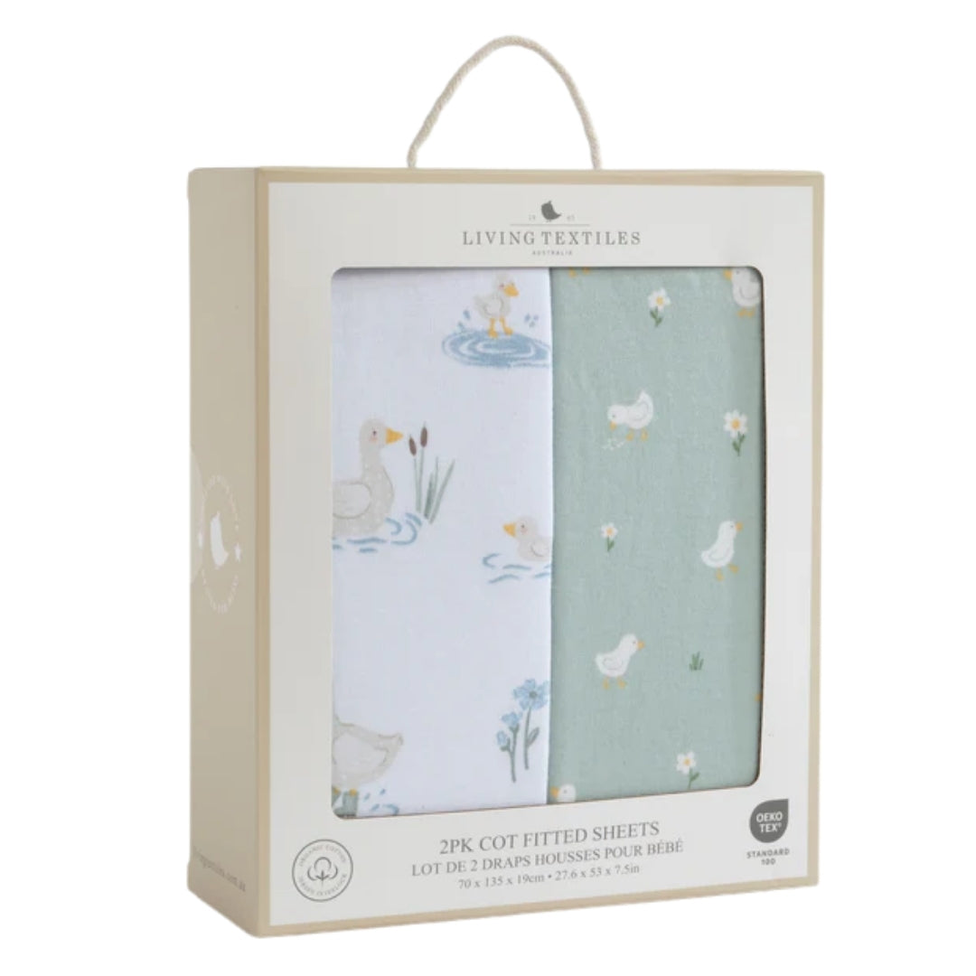 Living Textiles Cot Fitted Sheets 2pk Goosey Goosey