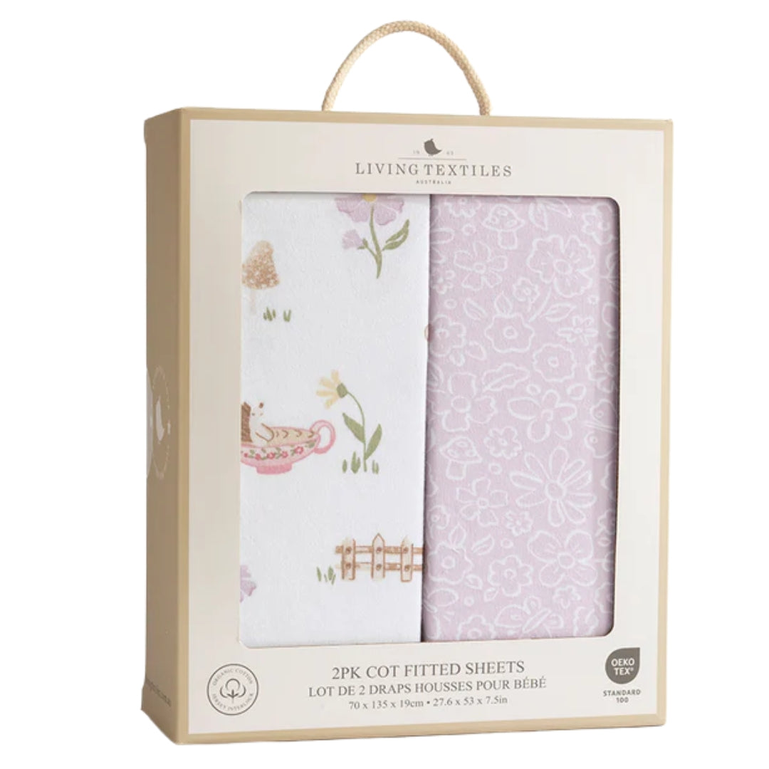 Living Textiles Cot Fitted Sheets 2pk Whimsical Wonderland