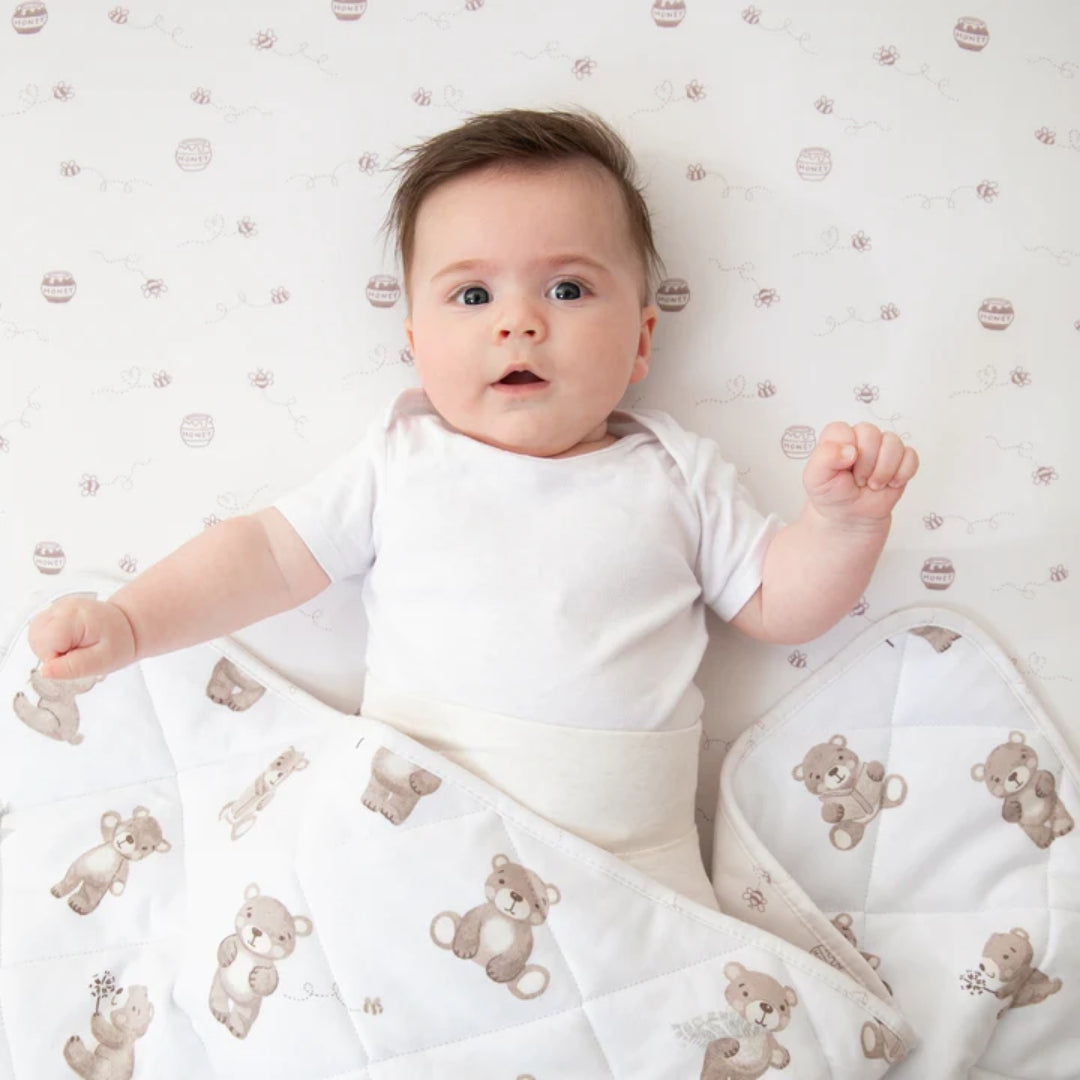Living Textiles Reversible Quilted Cot Comforter Cuddly Bear