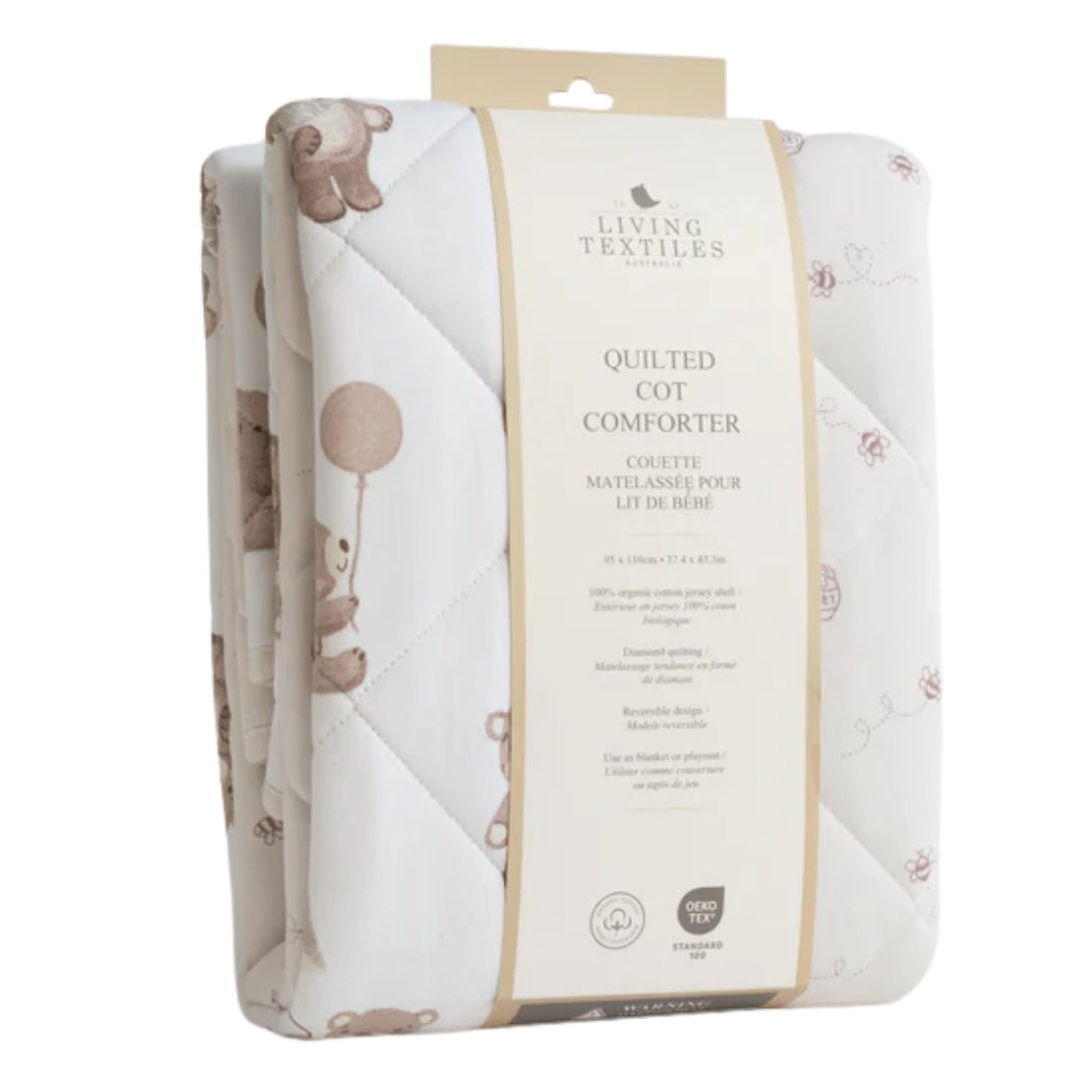 Living Textiles Reversible Quilted Cot Comforter Cuddly Bear