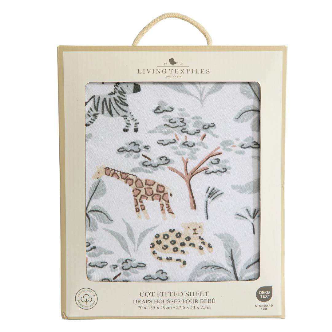 Living Textiles Cot Fitted Sheet 1pk Wild Safari