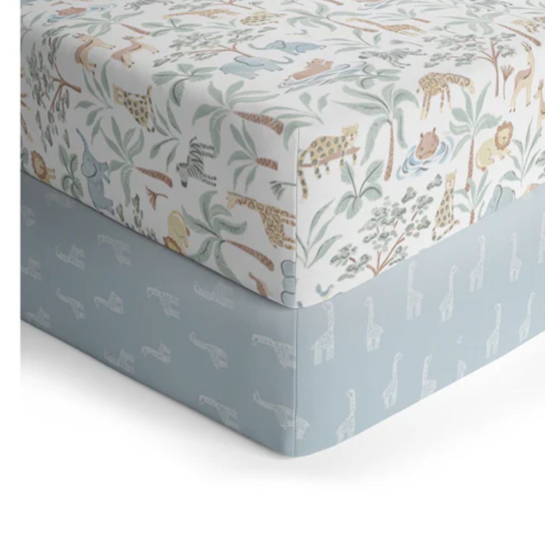 Living Textiles Cot Fitted Sheets 2pk Wild Safari