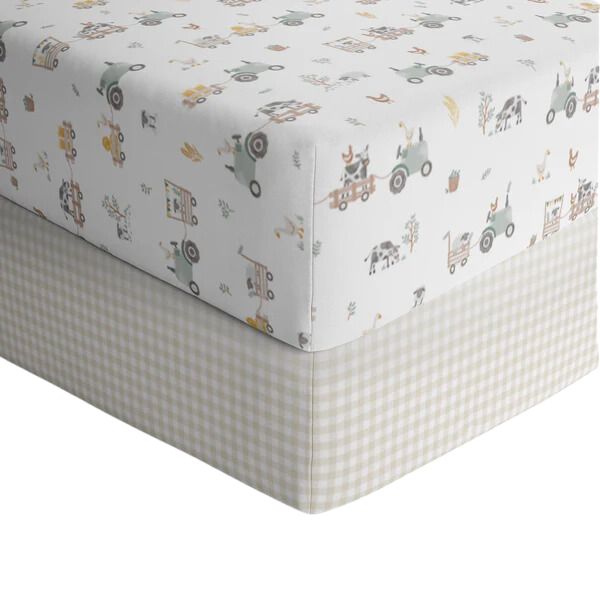 Living Textiles Cot Fitted Sheets 2pk Tractor Ride