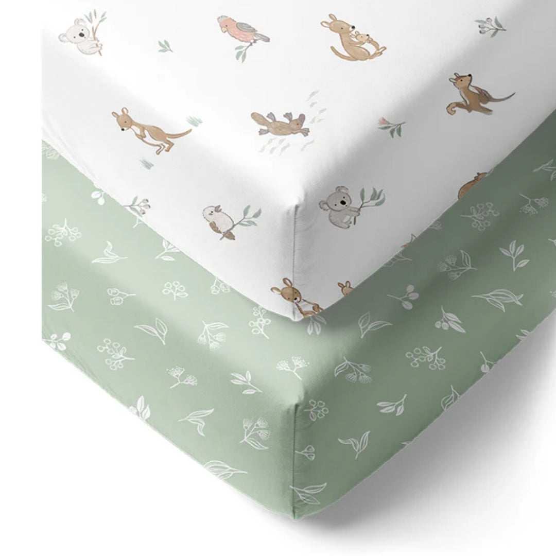 Living Textiles Cot Fitted Sheets 2pk Australiana