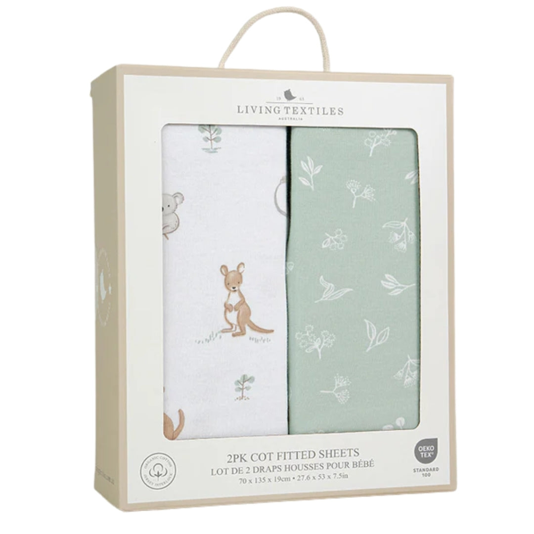 Living Textiles Cot Fitted Sheets 2pk Australiana