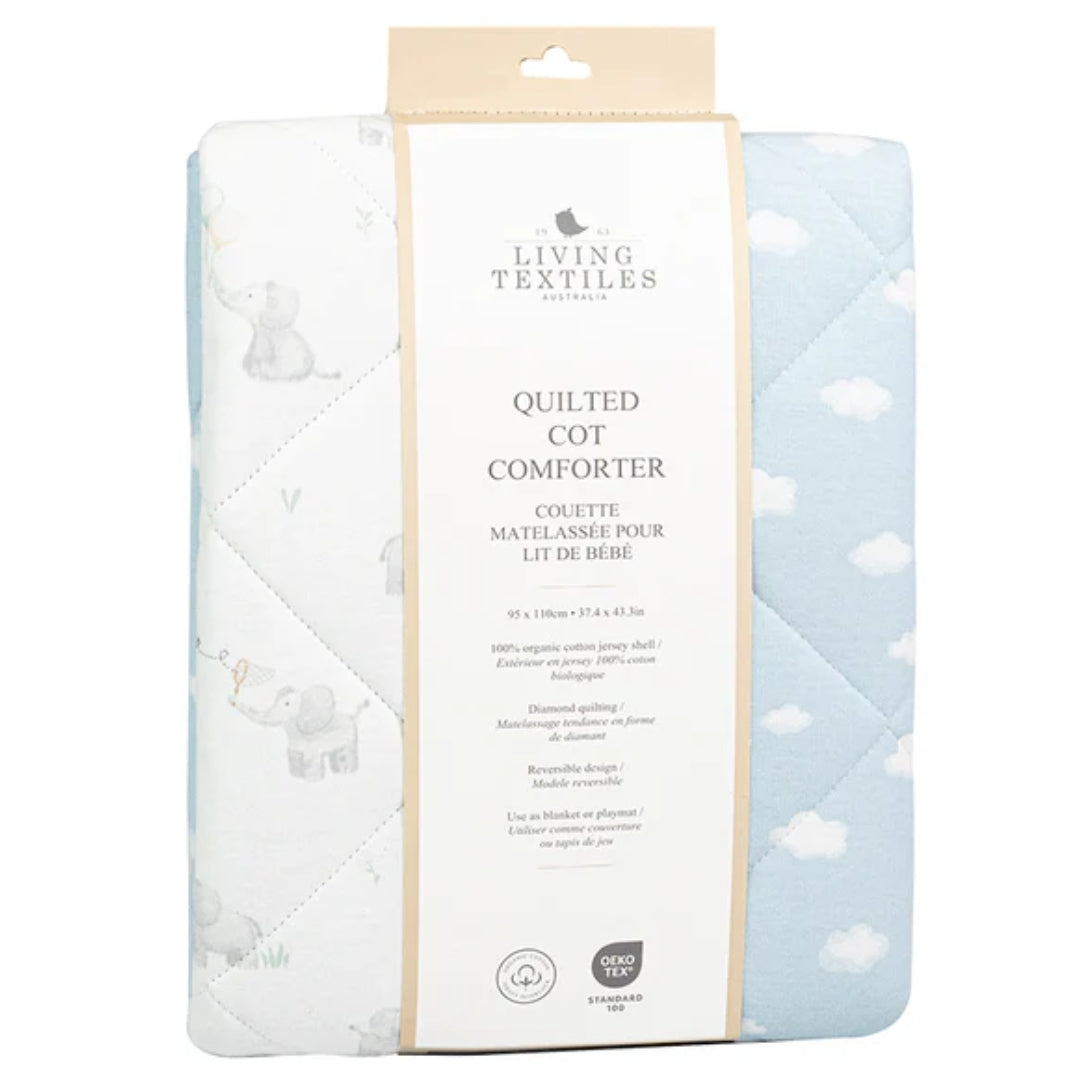 Living Textiles Reversible Quilted Cot Comforter Elephant Playtime