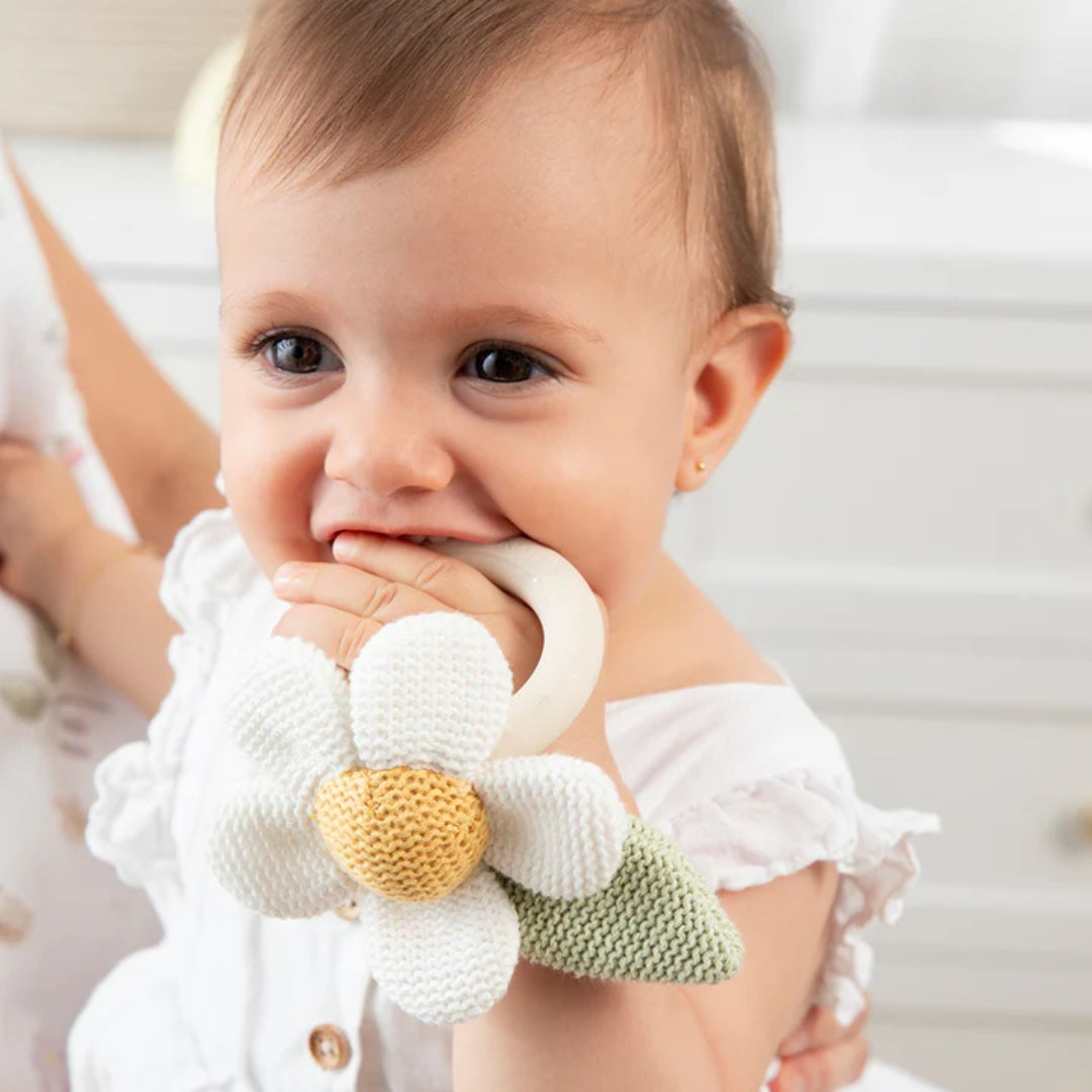 Living Textiles Daisy Teething Rattle Whimsical Wonderland
