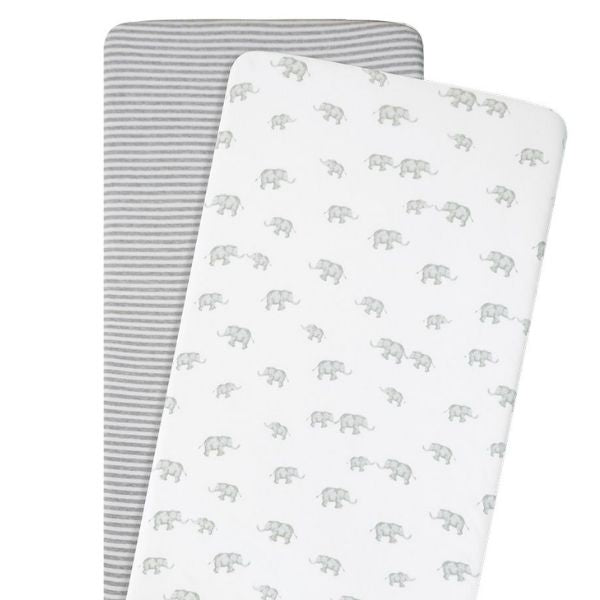 Living Textiles Jersey Bassinet Fitted Sheets 2pk Watercolour Elephant