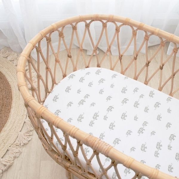 Living Textiles Jersey Bassinet Fitted Sheets 2pk Watercolour Elephant