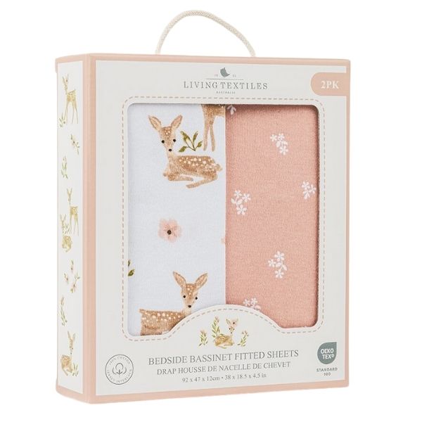 Living Textiles Jersey Bedside Bassinet Fitted Sheets 2pk Sophia's Garden