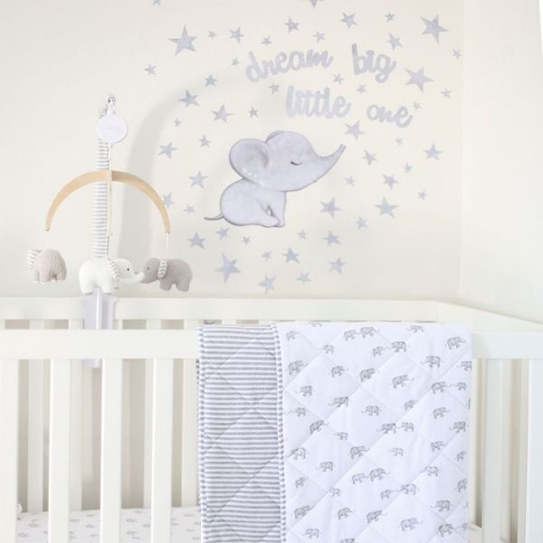 Living Textiles Reversible Jersey Cot Comforter Watercolour Elephant