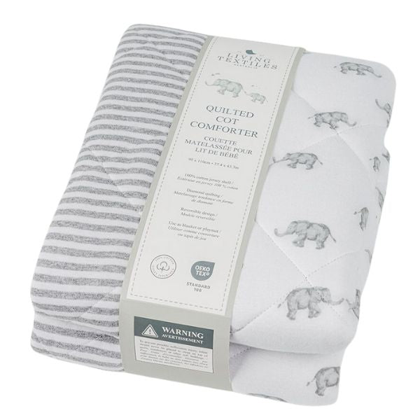 Living Textiles Reversible Jersey Cot Comforter Watercolour Elephant