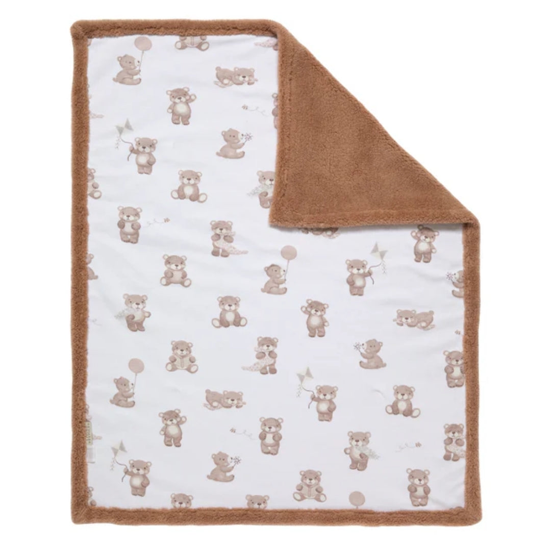 Living Textiles Jersey Sherpa Pram Blanket Cuddly Bear