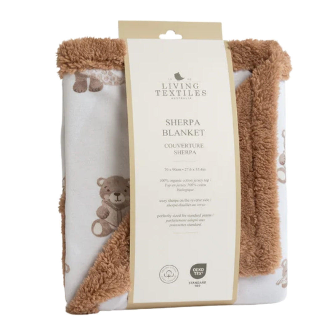 Living Textiles Jersey Sherpa Pram Blanket Cuddly Bear
