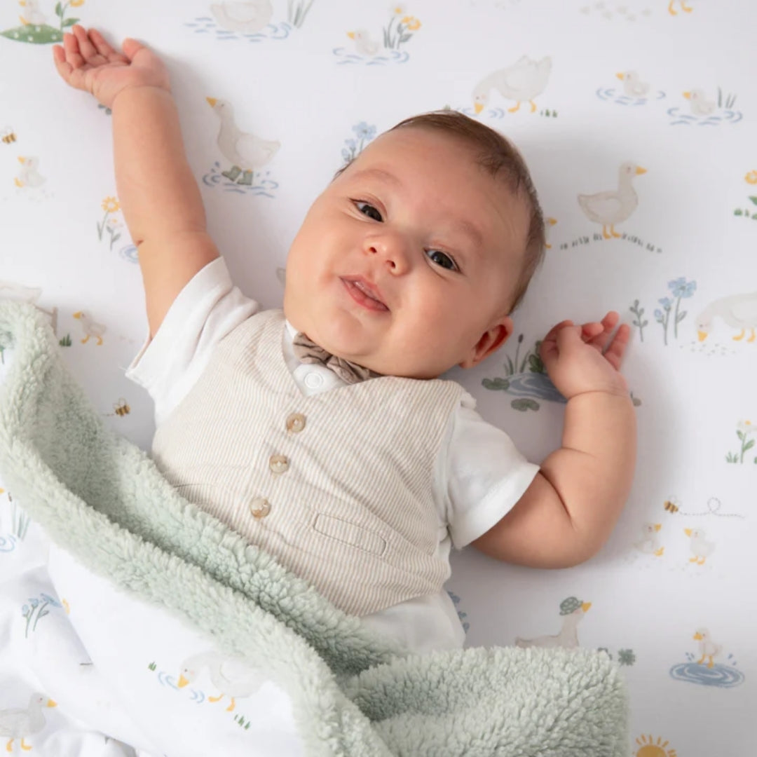 Living Textiles Jersey Sherpa Pram Blanket Goosey Goosey