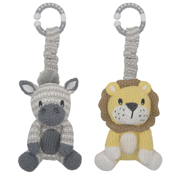 Living Textiles Whimsical Noah Stroller Toys Zebra & Lion 2pk