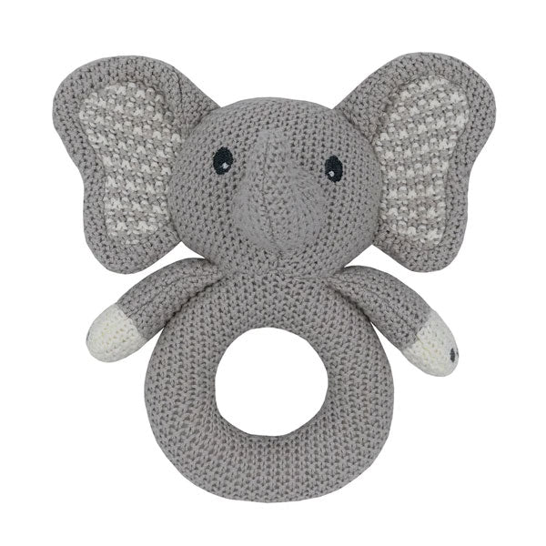 Living Textiles Whimsical Knitted Ring Rattle Mason The Elephant