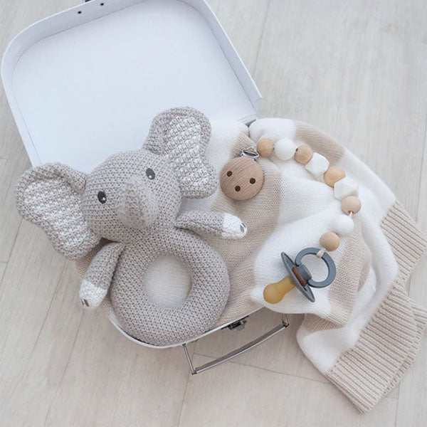 Living Textiles Whimsical Knitted Ring Rattle Mason The Elephant