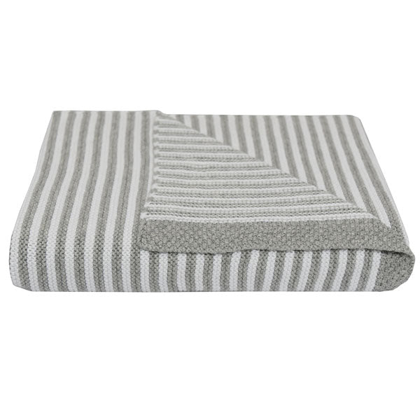 Living Textiles 100% Cotton Knit Stripe Blanket Grey/White