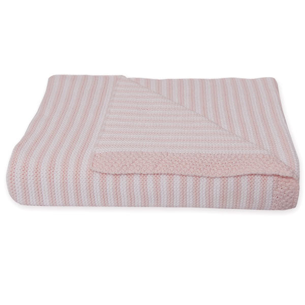 Living Textiles 100% Cotton Knit Stripe Blanket Blush Pink/White