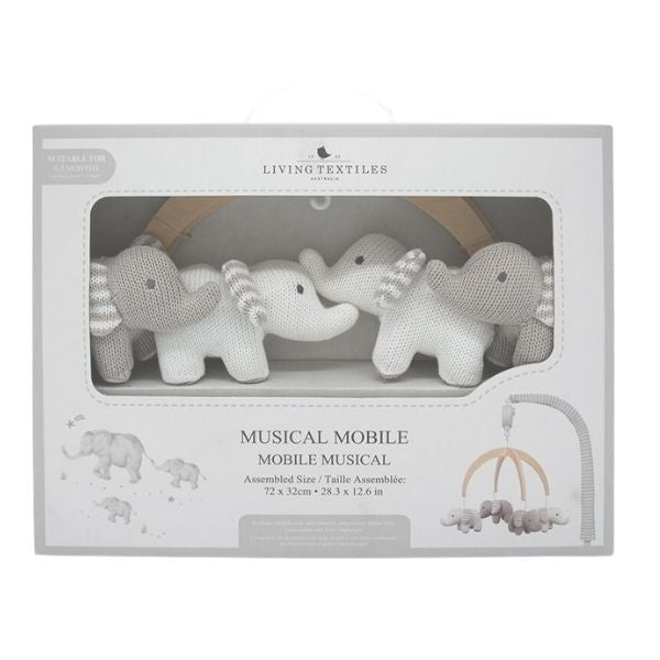 Living Textiles Musical Cot Mobile Set Watercolour Elephant