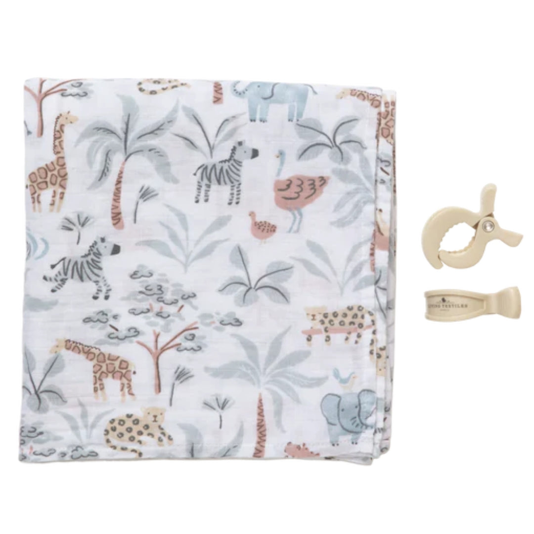 Living Textiles Muslin Swaddle & Peg Set Wild Safari