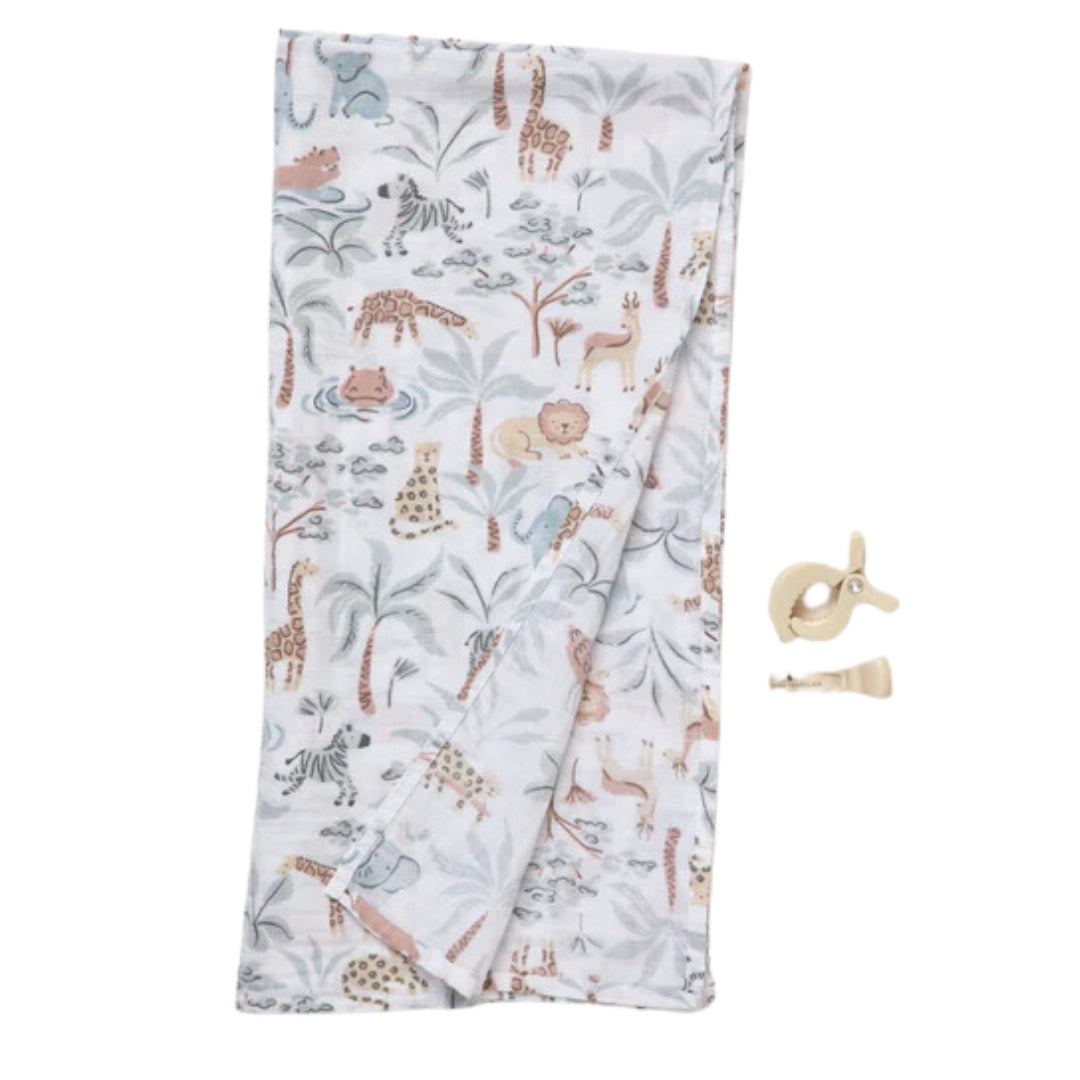 Living Textiles Muslin Swaddle & Peg Set Wild Safari