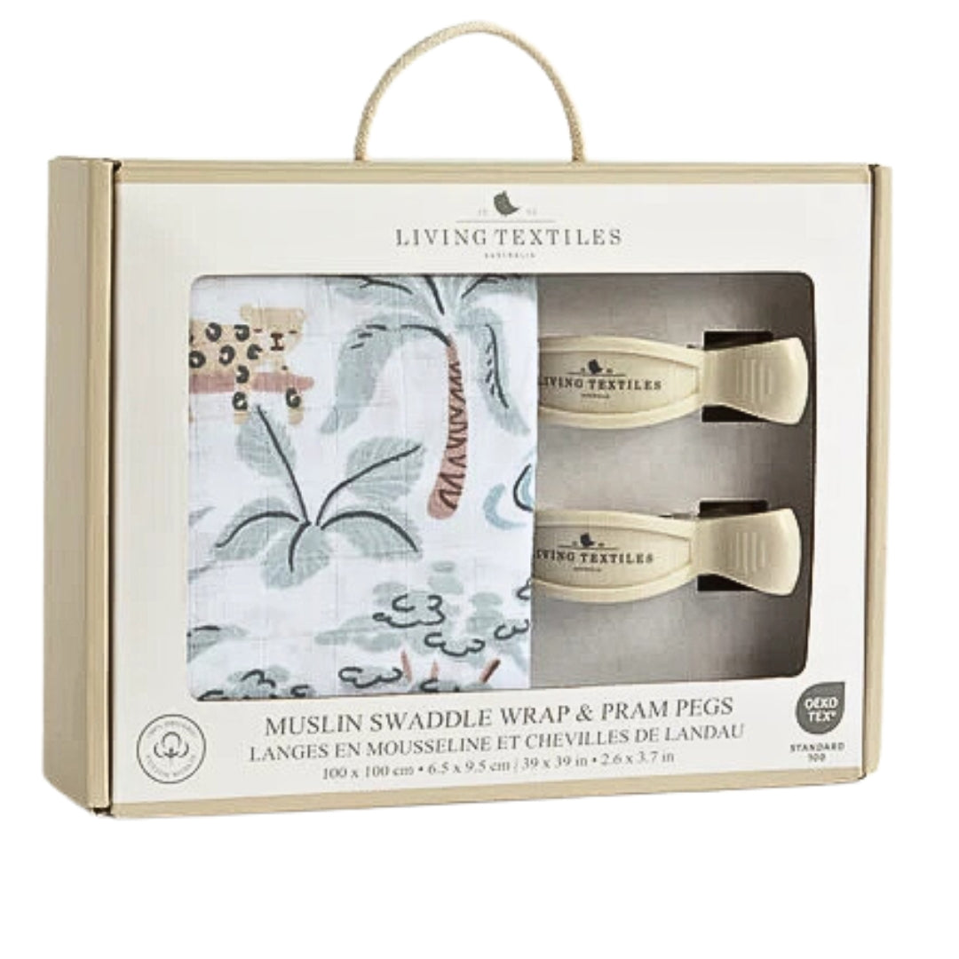 Living Textiles Muslin Swaddle & Peg Set Wild Safari