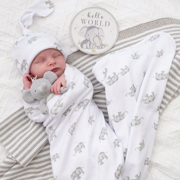 Living Textiles Hello World Newborn Gift Set Watercolour Elephant