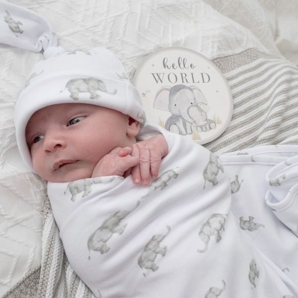 Living Textiles Hello World Newborn Gift Set Watercolour Elephant