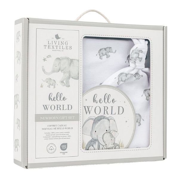 Living Textiles Hello World Newborn Gift Set Watercolour Elephant