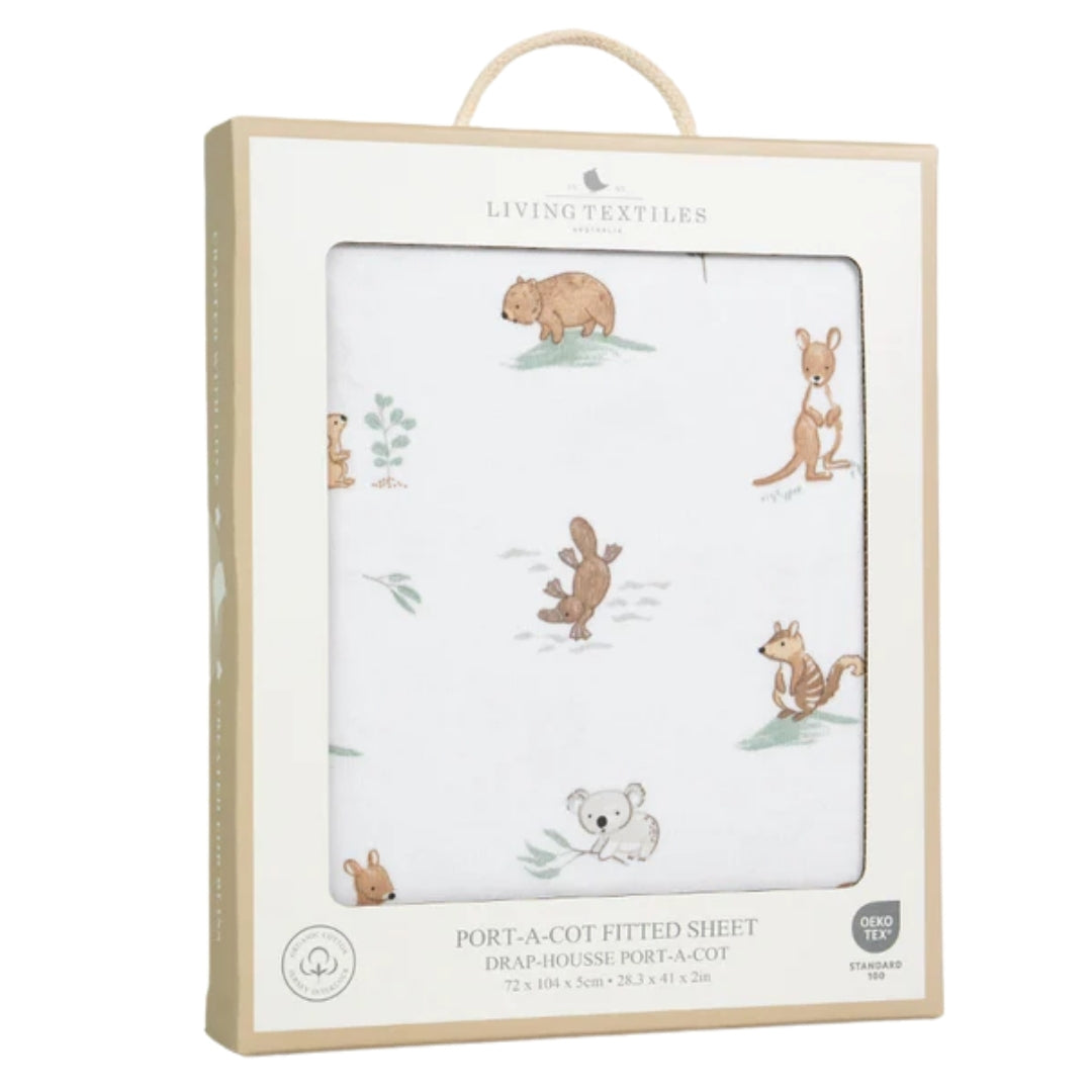 Living Textiles Port-a-Cot Fitted Sheet 1pk Australiana