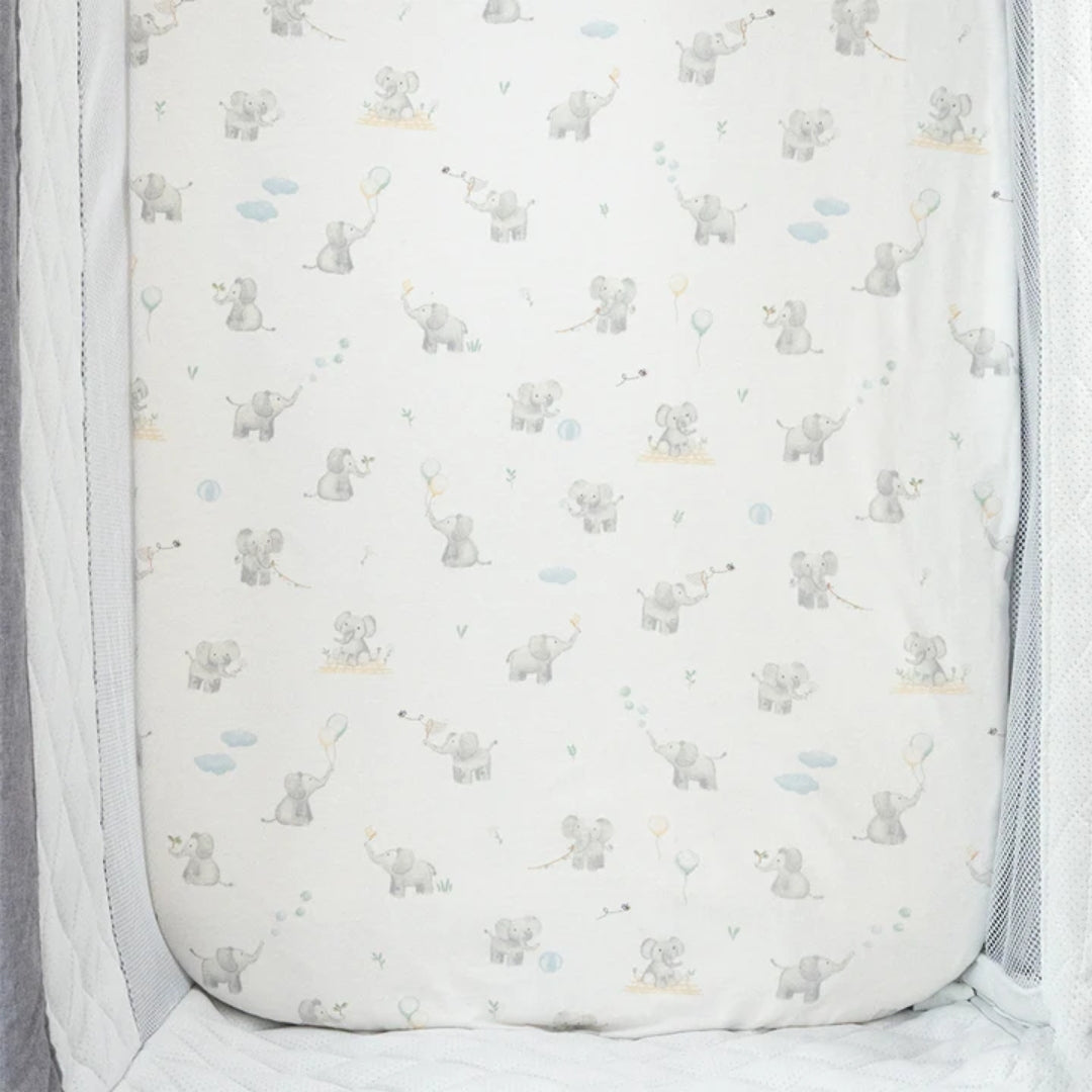 Living Textiles Port-a-Cot Fitted Sheet 1pk Elephant Playtime