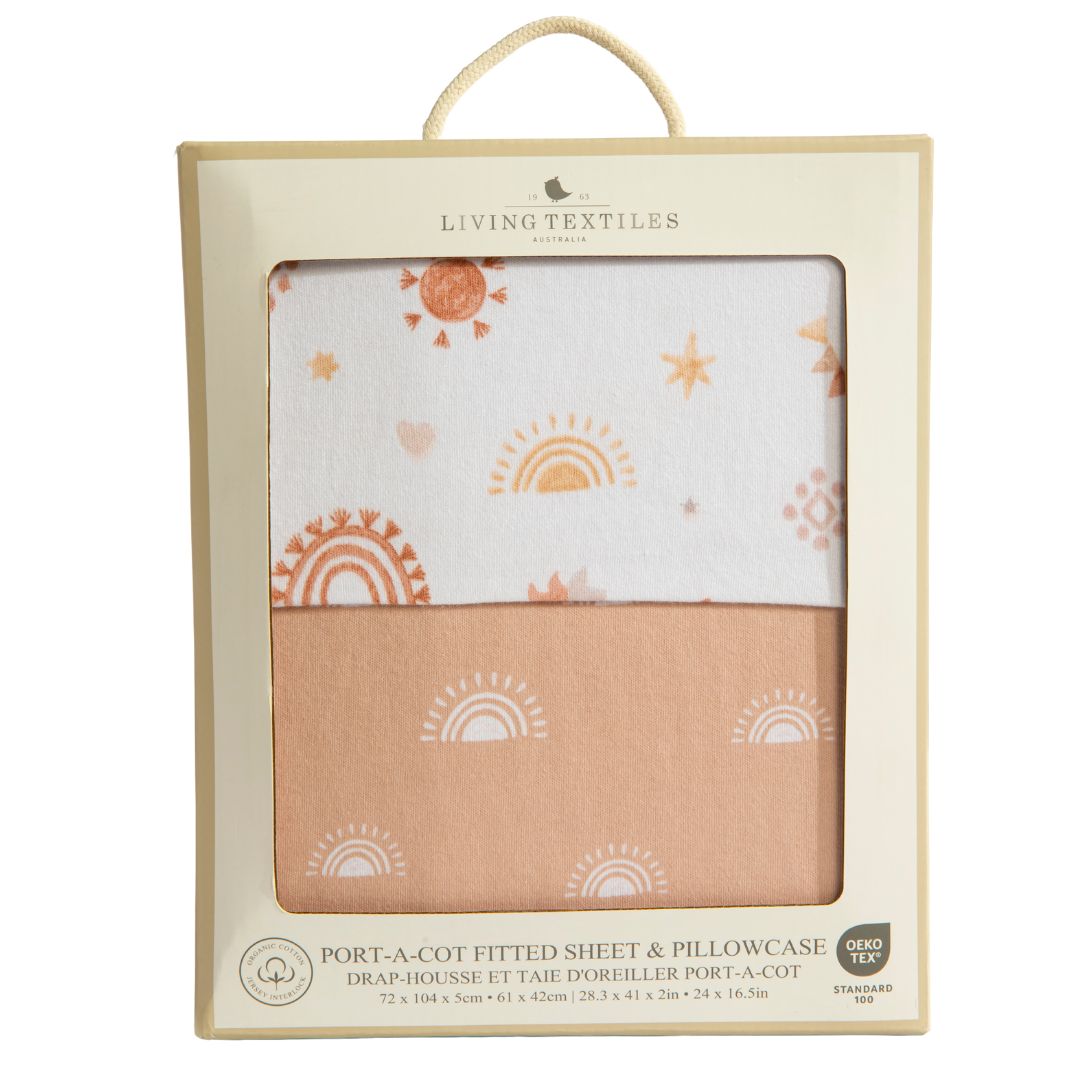 Living Textiles Port-a-Cot Fitted Sheet & Pillowcase Set Bohemian Bliss