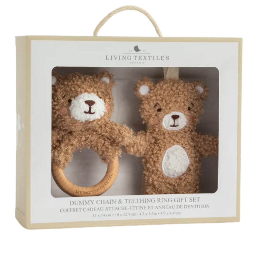 Living Textiles Ring Rattle & Dummy Chain Gift Set Cuddly Bear