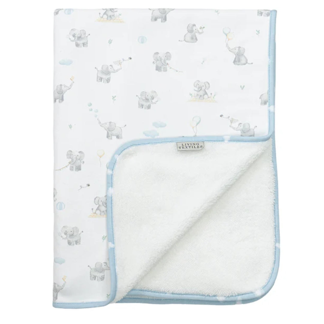 Living Textiles Jersey Sherpa Pram Blanket Elephant Playtime