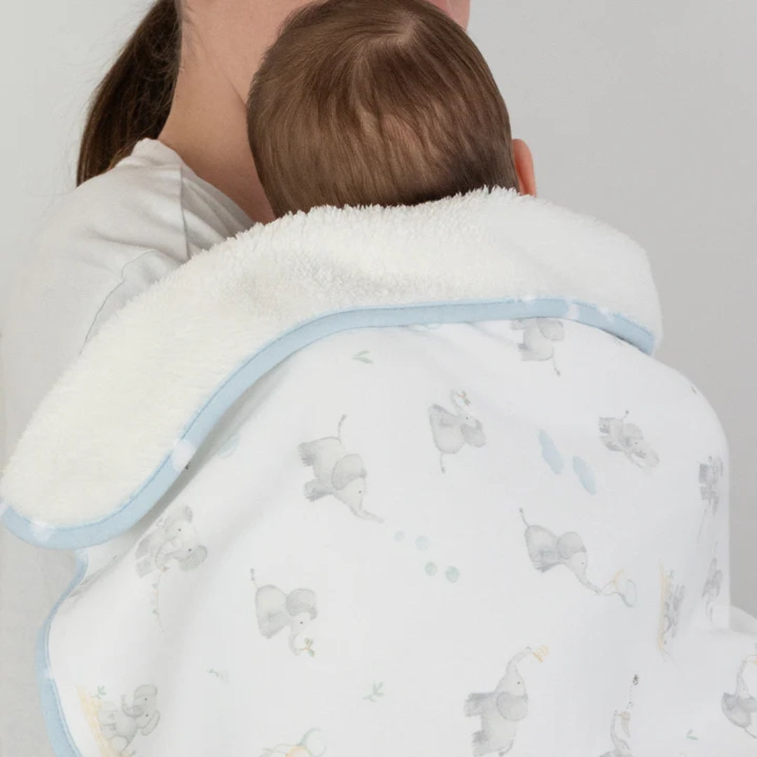Living Textiles Jersey Sherpa Pram Blanket Elephant Playtime
