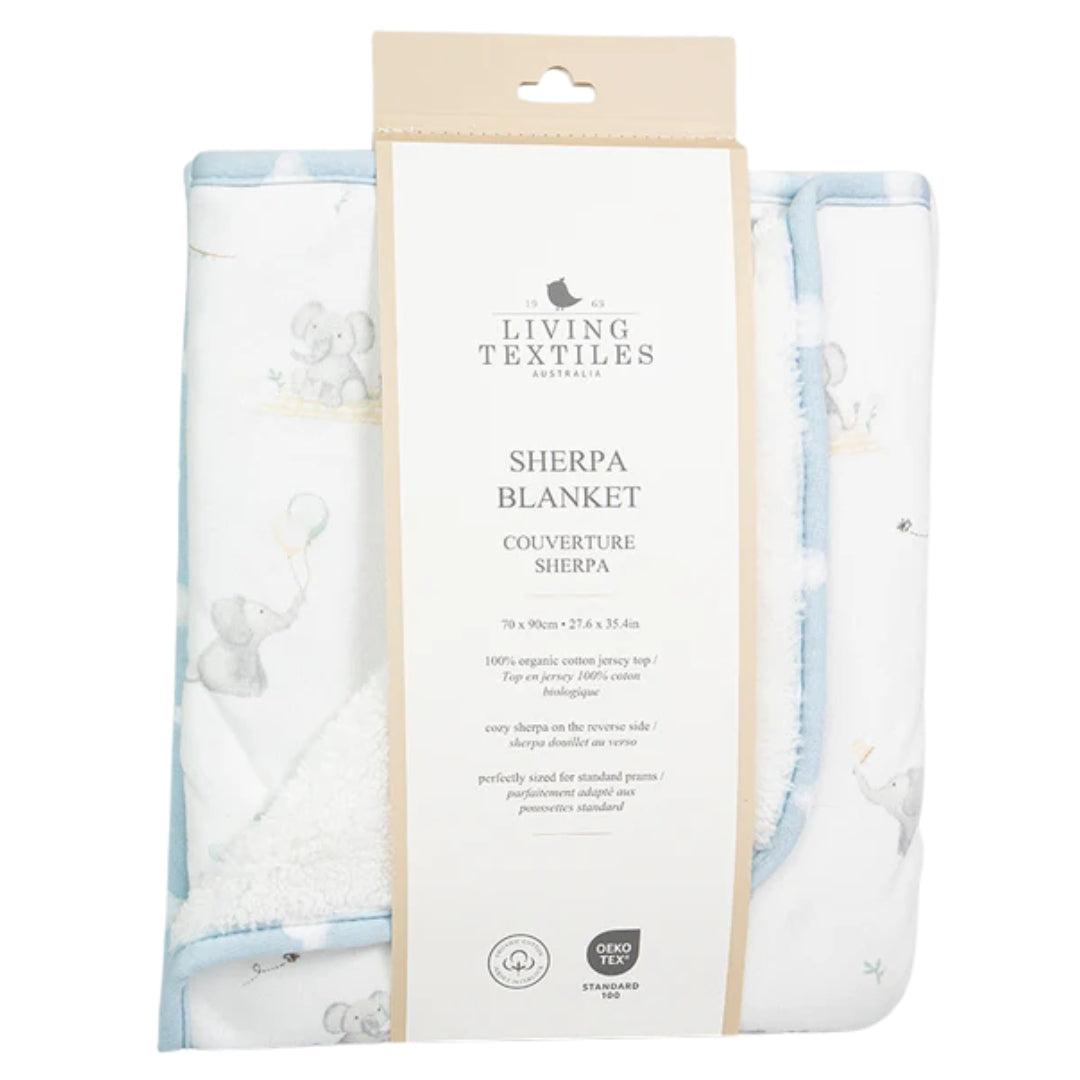 Living Textiles Jersey Sherpa Pram Blanket Elephant Playtime