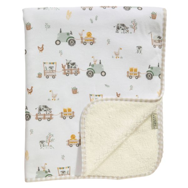 Living Textiles Jersey Sherpa Pram Blanket Tractor Ride