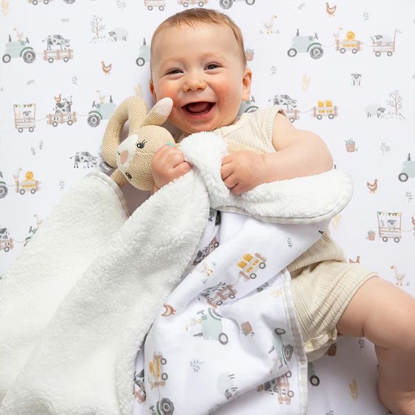 Living Textiles Jersey Sherpa Pram Blanket Tractor Ride