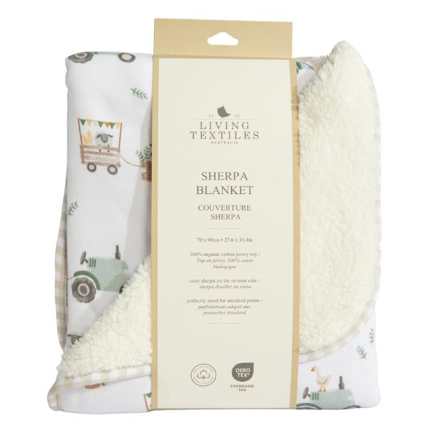 Living Textiles Jersey Sherpa Pram Blanket Tractor Ride