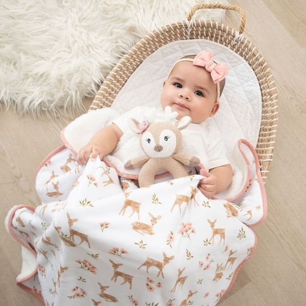 Living Textiles Jersey Sherpa Pram Blanket Sophia's Garden