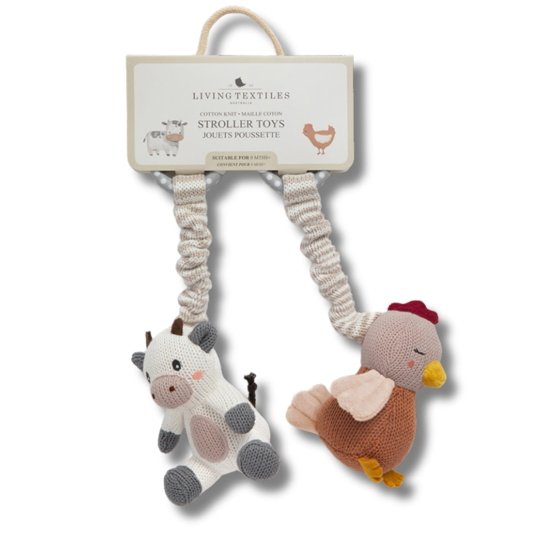 Living Textiles Stroller Toys Cow & Chicken 2pk