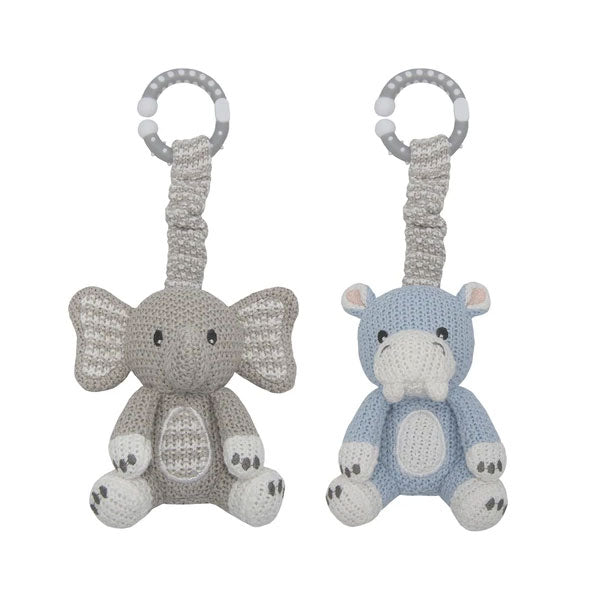 Living Textiles Whimsical Mason Stroller Toys Elephant & Hippo 2pk