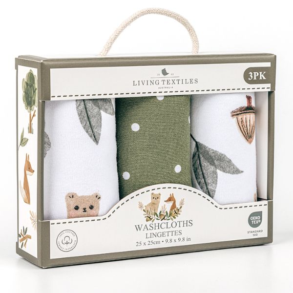 Living Textiles Washcloths 3pk Forest Retreat